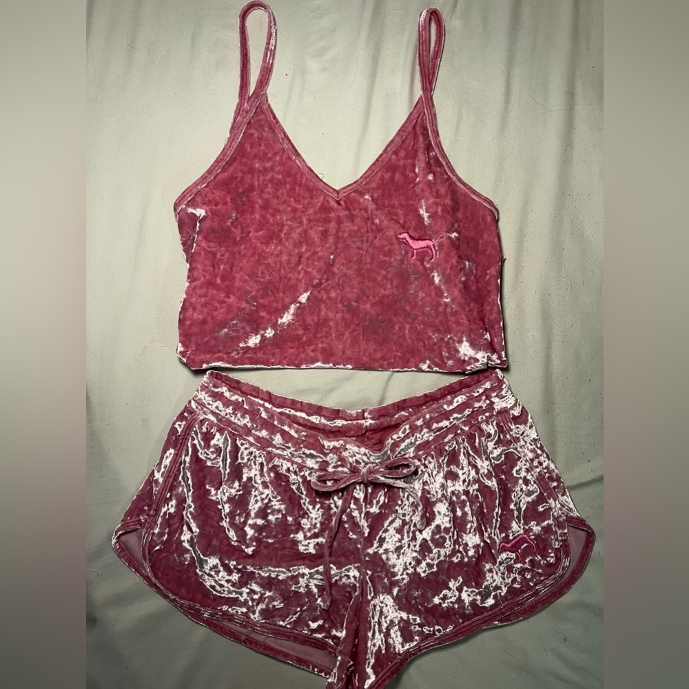 Pink Victoria Secret velvet two piece set